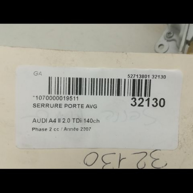Serrure porte avg occasion AUDI A4 II Phase 2 09-2004->04-2008 2.0 TDi 140ch 8E1837015AA 5