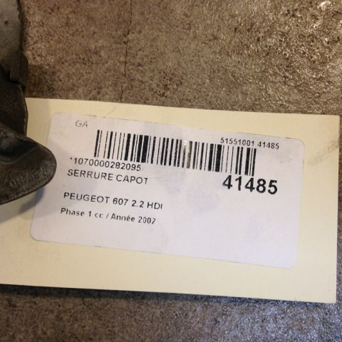 Serrure capot occasion PEUGEOT 607 Phase 1 11-1999->09-2004 2.2 HDI 2