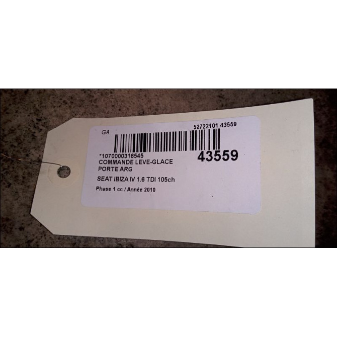 Commande leve-glace porte arrière gauche occasion SEAT IBIZA IV Phase 1 05-2008->01-2012 1.6 TDI 105ch 7L6959855BREH 3