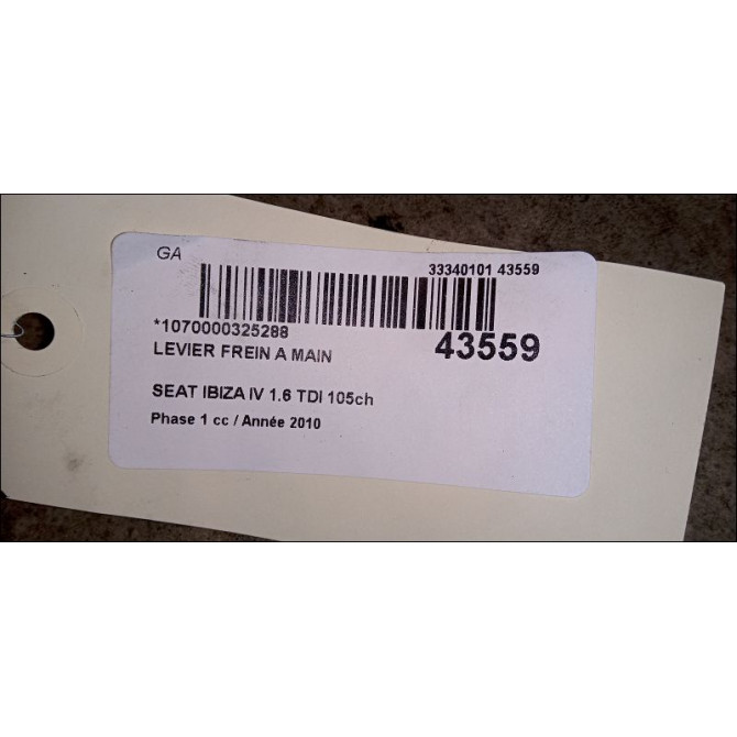 Levier frein a main occasion SEAT IBIZA IV Phase 1 05-2008->01-2012 1.6 TDI 105ch 6Q0711303AL 3