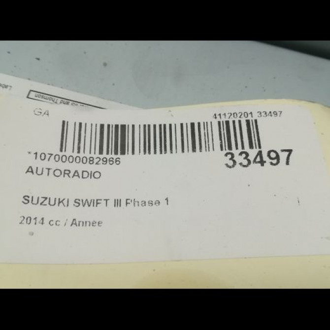 Autoradio occasion SUZUKI SWIFT IV Phase 1 09-2010->... 1.2 VVT 94ch 3992061MR4ZCA 3