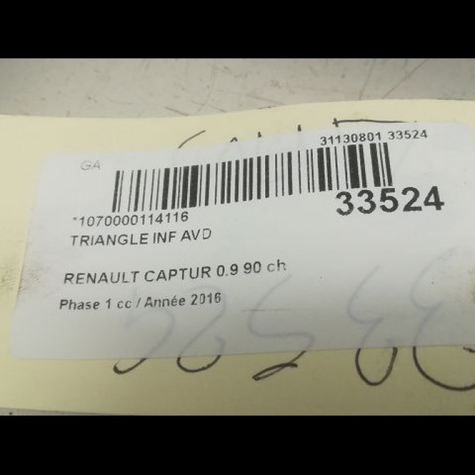 Triangle inf avd occasion RENAULT CAPTUR Phase 1 02-2013->... 0.9 90 ch 545045743R 3