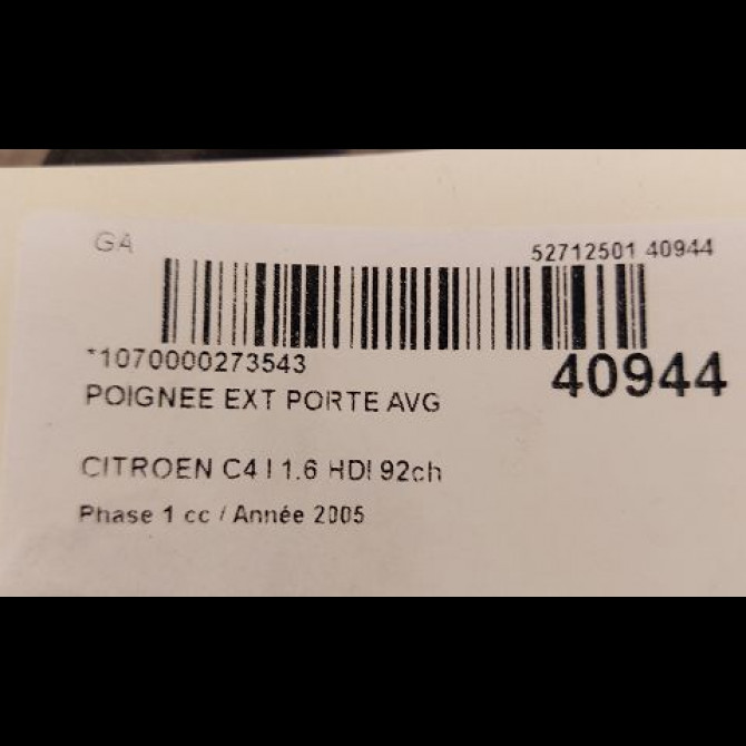 Poignee ext porte avg occasion CITROEN C4 I Phase 1 11-2004->07-2008 1.6 HDI 92ch 9101EN 2