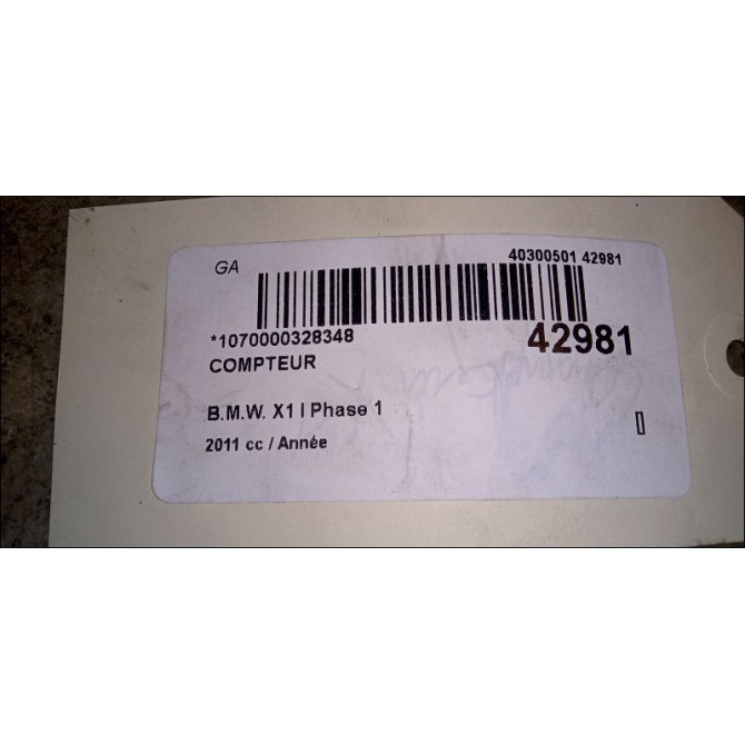 Compteur occasion B.M.W. X1 I Phase 1 07-2009->05-2012 62109316152 5