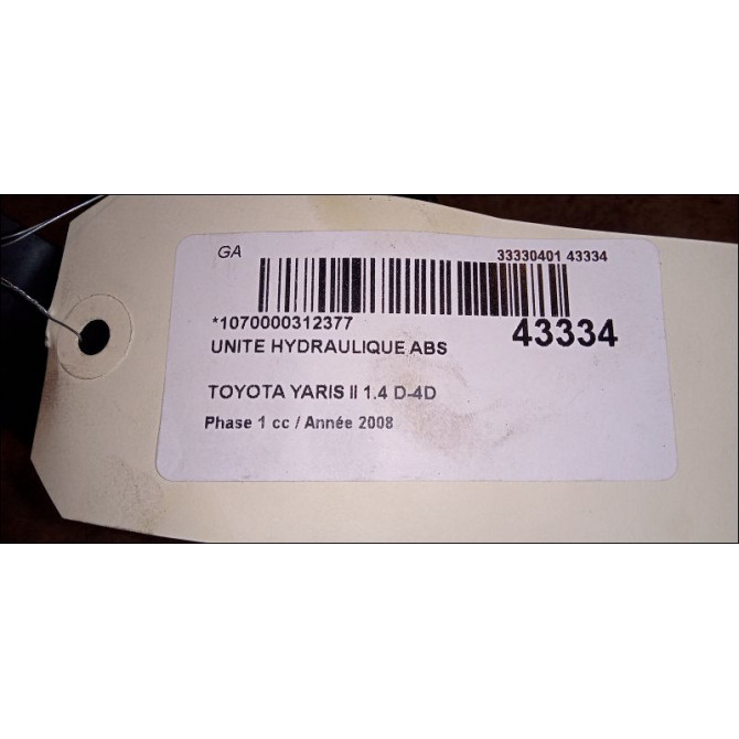 Unité hydraulique ABS occasion TOYOTA YARIS II Phase 1 12-2005->11-2009 1.4 D-4D 440500D060 7