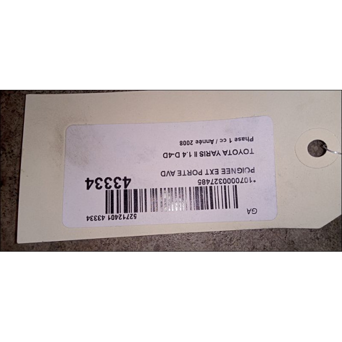 Poignee ext porte avd occasion TOYOTA YARIS II Phase 1 12-2005->11-2009 1.4 D-4D 692110D901 2