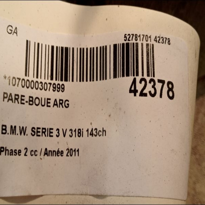 Pare-boue arrière gauche occasion B.M.W. SERIE 3 V Phase 2 09-2008->12-2011 318i 143ch 51717172493 2