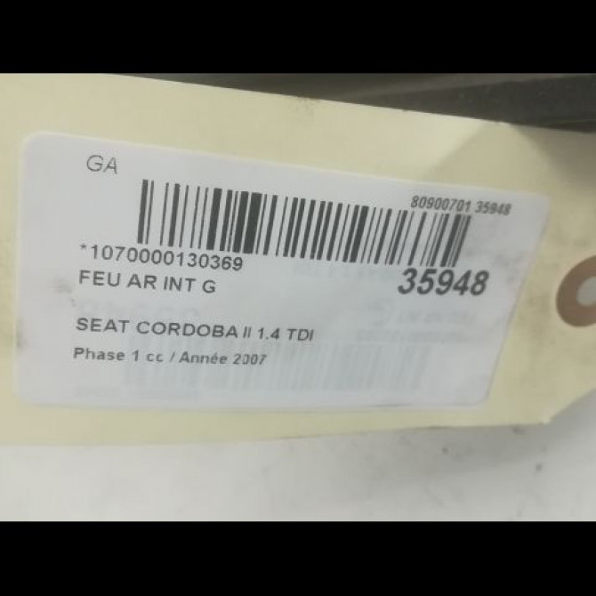 Feu arrière interieur gauche occasion SEAT CORDOBA II Phase 1 10-2002->05-2009 1.4 TDI 70ch 6L5945107 3