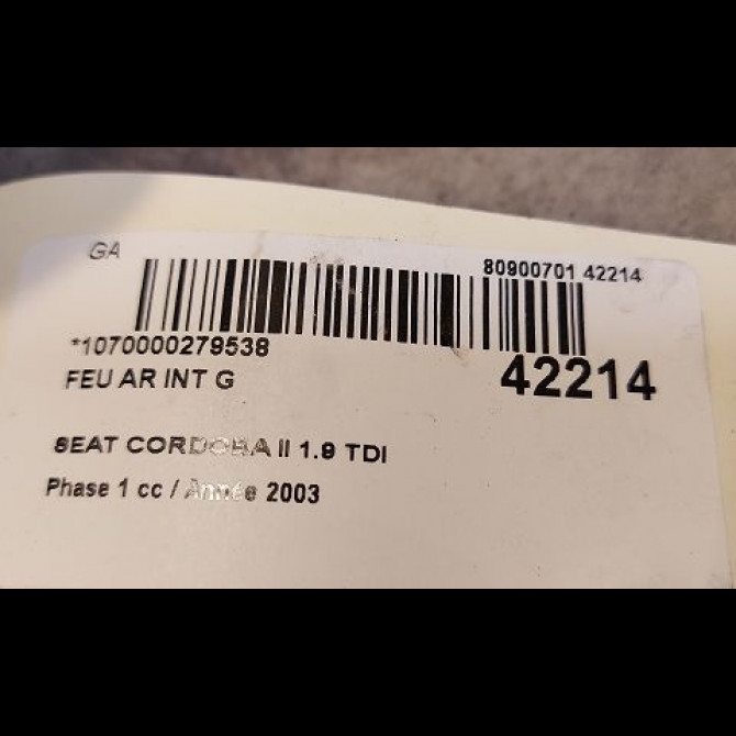 Feu arrière interieur gauche occasion SEAT CORDOBA II Phase 1 10-2002->05-2009 1.9 TDI 130ch 6L5945107 3