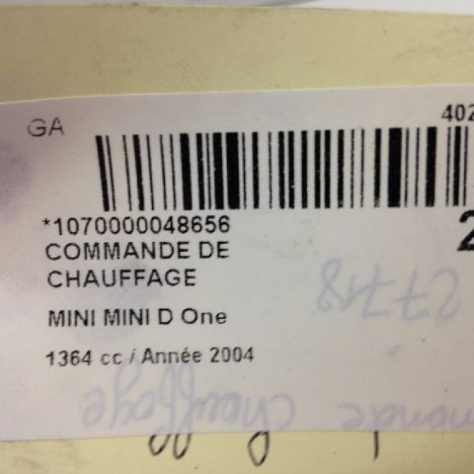 Commande de chauffage occasion MINI MINI I Phase 1 09-2001->07-2004 D One 64116940861 6