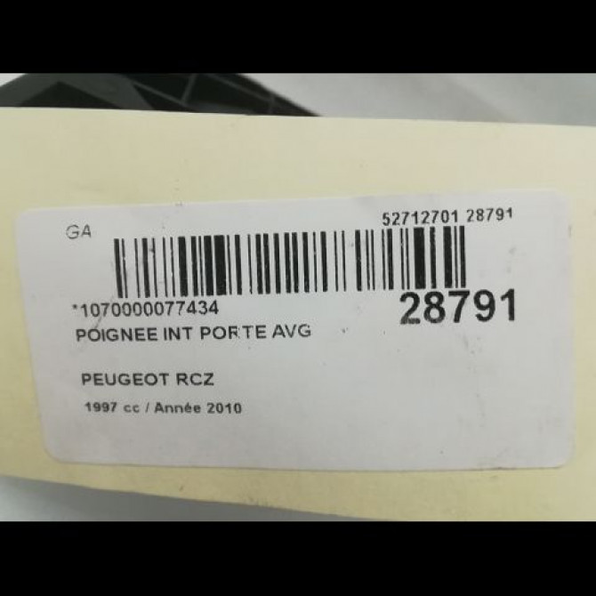 Poignee int porte avg occasion PEUGEOT RCZ Phase 1 01-2010->12-2012 9143Q1 3