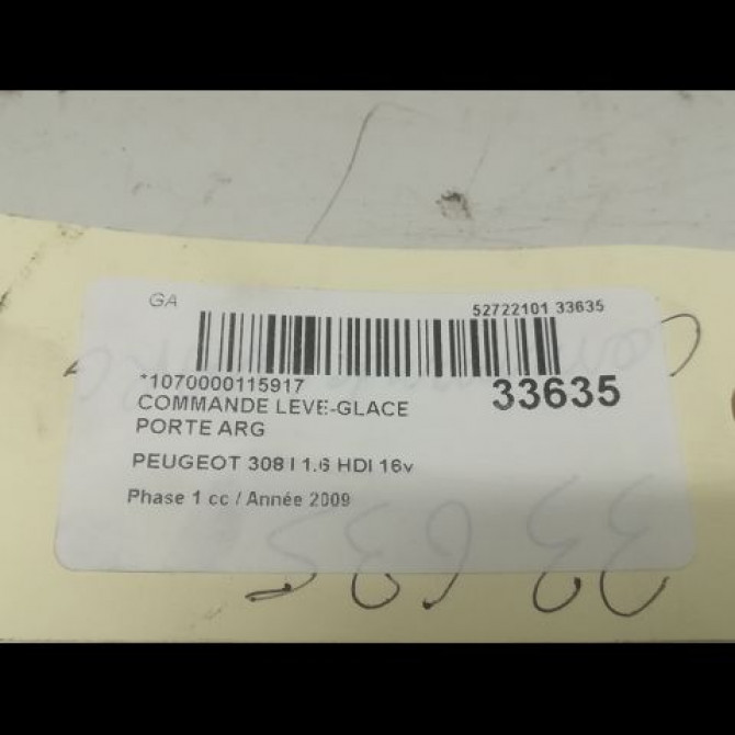 Commande leve-glace porte arrière gauche occasion PEUGEOT 308 I Phase 1 09-2007->03-2011 1.6 HDI 16v 90ch 649031 3