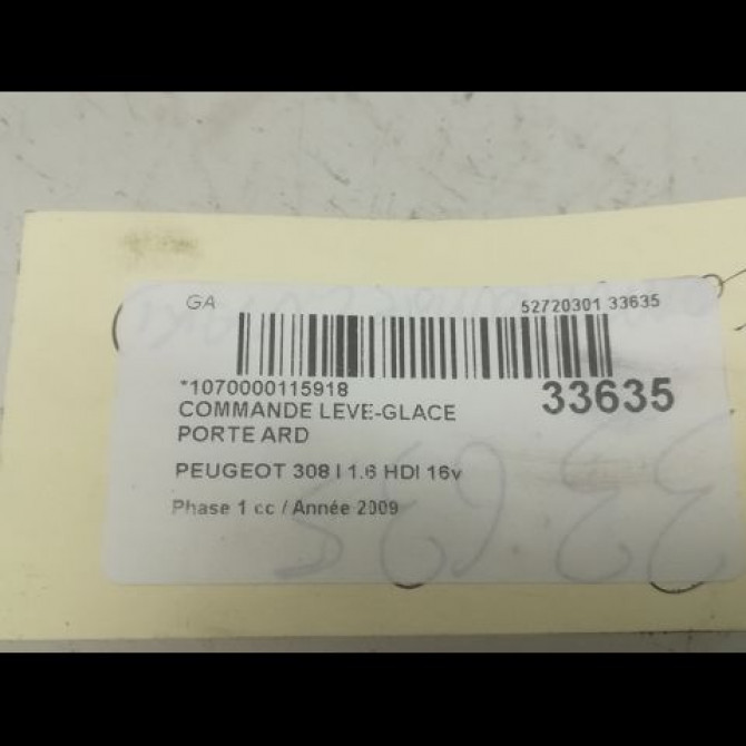 Commande leve-glace porte arrière droite occasion PEUGEOT 308 I Phase 1 09-2007->03-2011 1.6 HDI 16v 90ch 649030 3