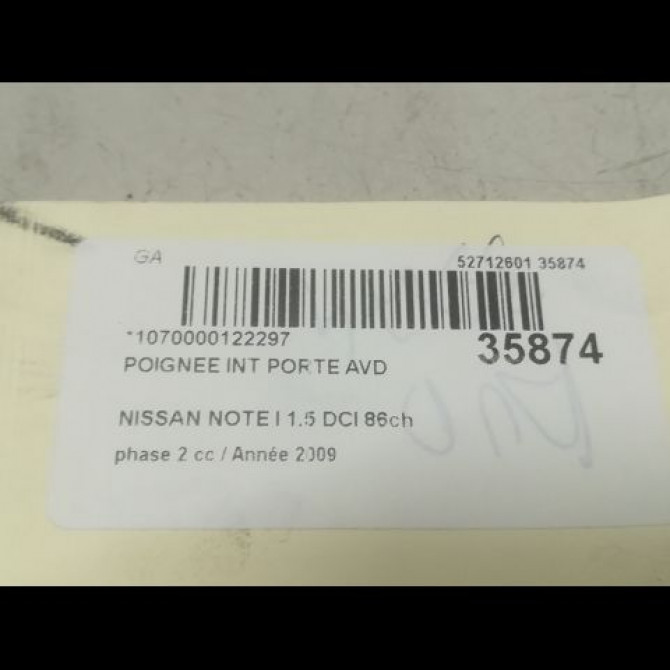 Poignee int porte avd occasion NISSAN NOTE I phase 2 03-2009->02-2014 1.5 DCI 86ch 80670AX603 3