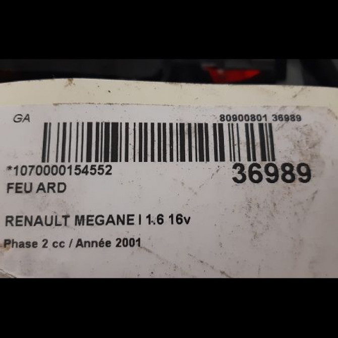 Feu arrière droit occasion RENAULT MEGANE I Phase 2 03-1999->06-2003 1.6 16v 7700428057 3
