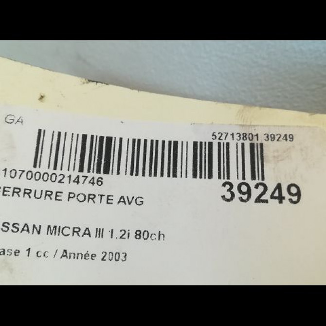 Serrure porte avg occasion NISSAN MICRA III Phase 1 01-2003->07-2005 1.2i 80ch 80501BG00A 4