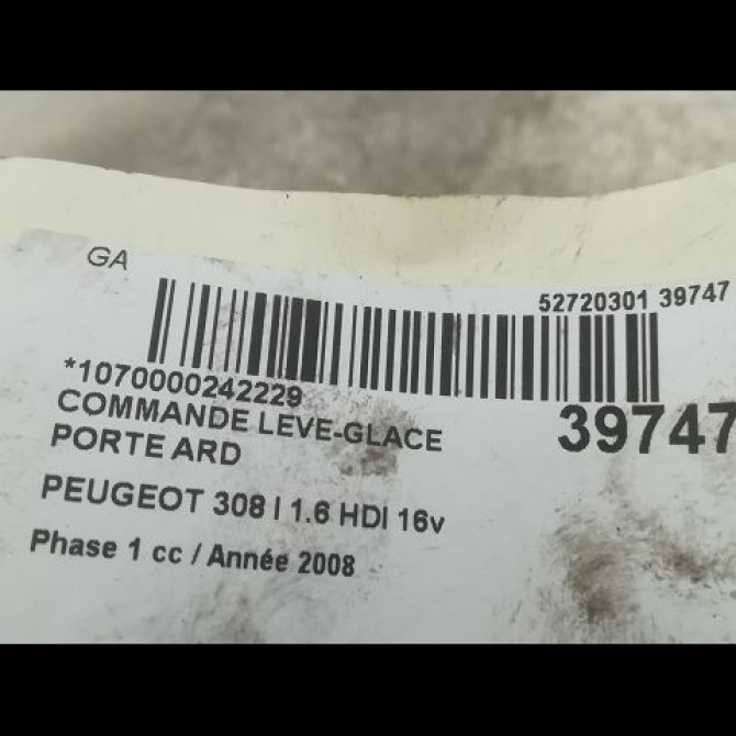 Commande leve-glace porte arrière droite occasion PEUGEOT 308 I Phase 1 09-2007->03-2011 1.6 HDI 16v 90ch 649030 3