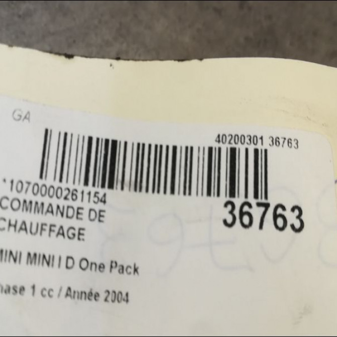 Commande de chauffage occasion MINI MINI I Phase 1 09-2001->07-2004 D One Pack 64116940861 3
