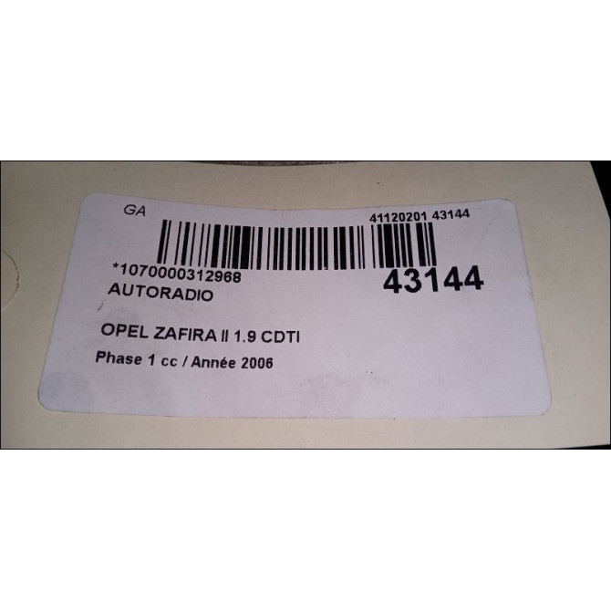 Autoradio occasion OPEL ZAFIRA II Phase 1 07-2005->12-2007 1.9 CDTI 120ch 93169201 4