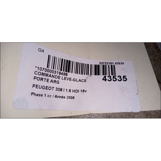 Commande leve-glace porte arrière gauche occasion PEUGEOT 308 I Phase 1 09-2007->03-2011 1.6 HDI 16v 110ch 649031 3