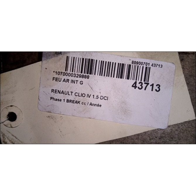 Feu arrière interieur gauche occasion RENAULT CLIO IV Phase 1 04-1995->04-1999 1.5 DCI 90ch 3