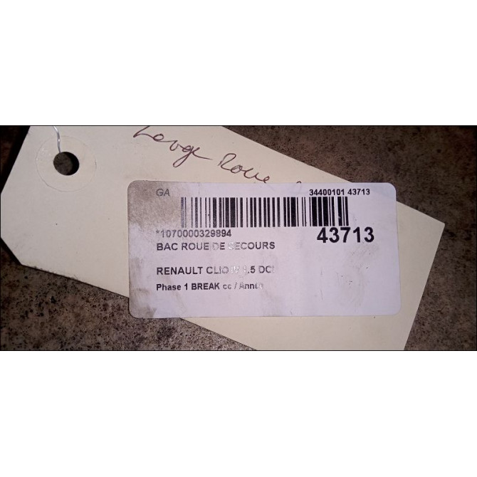 Bac roue de secours occasion RENAULT CLIO IV Phase 1 04-1995->04-1999 1.5 DCI 90ch 4