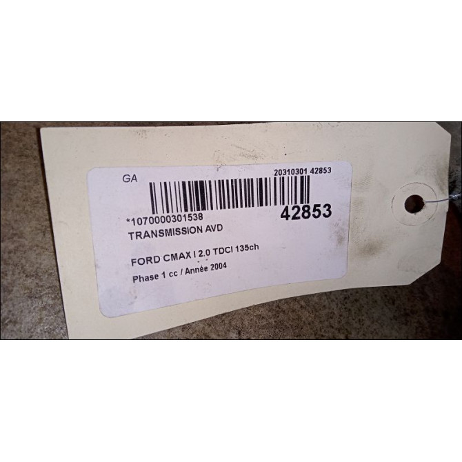 Transmission avant droite occasion FORD CMAX I Phase 1 09-2003->03-2007 2.0 TDCI 135ch 1599062 2