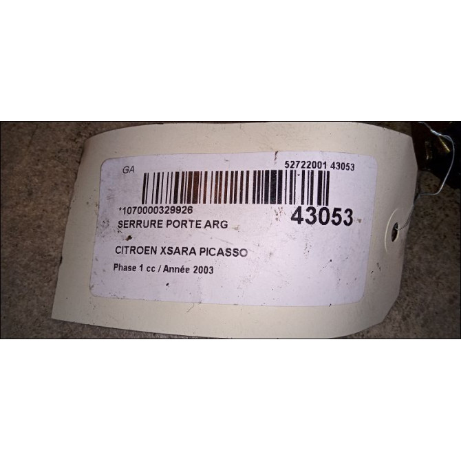 Serrure porte arg occasion CITROEN XSARA PICASSO Phase 1 12-1999->02-2004 2.0 HDi 90ch 3