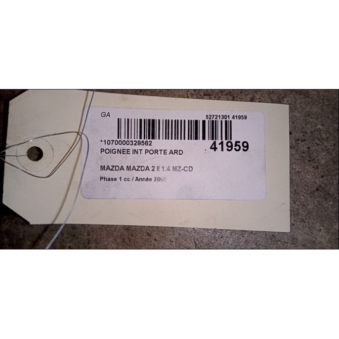 Poignee int porte ard occasion MAZDA MAZDA 2 II MAZDA 2 II Phase 1 2007-09-01->2011-02-28 1.4 MZ-CD 68ch D65158330A02 3