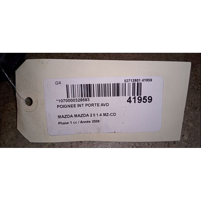 Poignee int porte avd occasion MAZDA MAZDA 2 II MAZDA 2 II Phase 1 2007-09-01->2011-02-28 1.4 MZ-CD 68ch D65158330A02 3