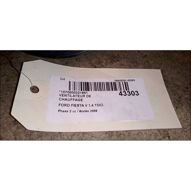 Ventilateur de chauffage occasion FORD FIESTA V Phase 2 10-2005->10-2008 1.4 TDCI 1252926 3
