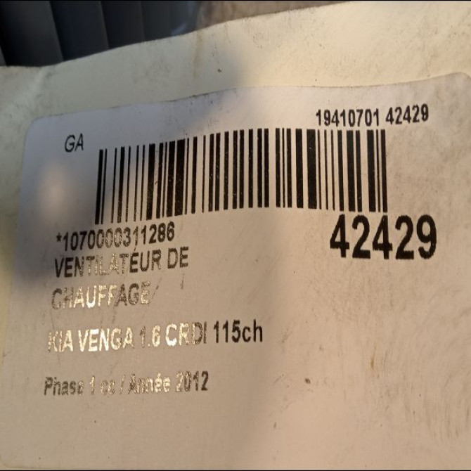Ventilateur de chauffage occasion KIA VENGA Phase 1 04-1995->04-1999 1.6 CRDI 115ch 971131P000 3