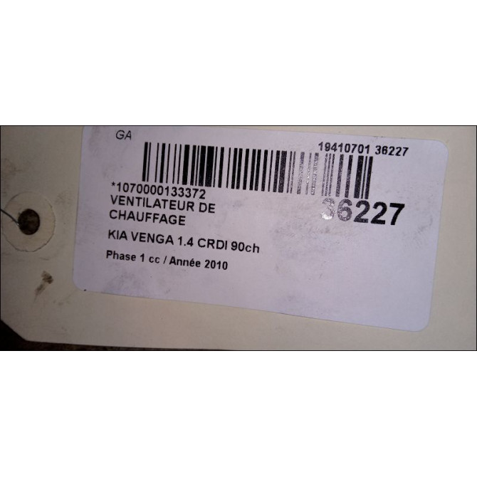 Ventilateur de chauffage occasion KIA VENGA Phase 1 01-2010->12-2015 1.4 CRDI 90ch 971131P000 3
