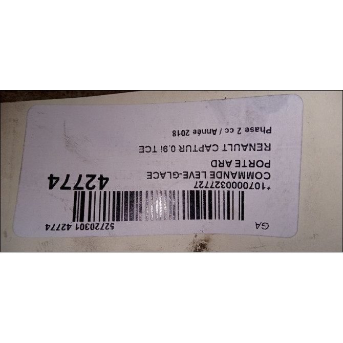 Commande leve-glace porte arrière droite occasion RENAULT CAPTUR Phase 1 04-1995->04-1999 0.9i TCE 90ch 3