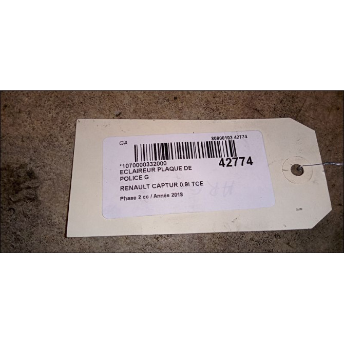 Eclaireur plaque de police g occasion RENAULT CAPTUR Phase 1 04-1995->04-1999 0.9i TCE 90ch 3