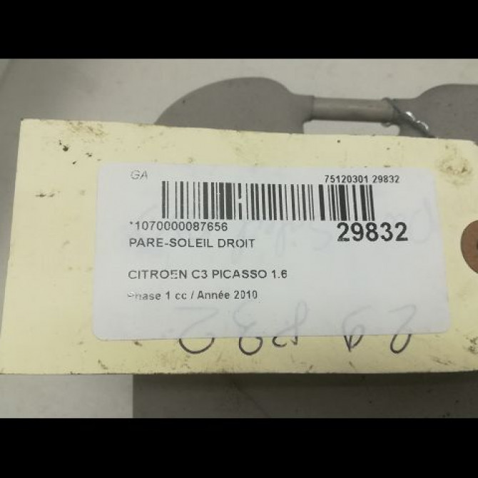 Pare-soleil droit occasion CITROEN C3 PICASSO Phase 1 02-2009->08-2012 1.6 HDi 16v 90ch 16126929BJ 3