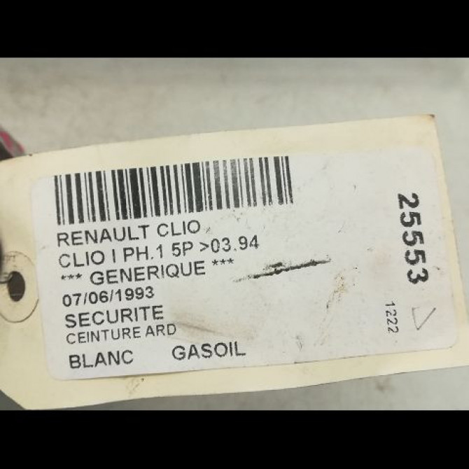 Ceinture arrière droite occasion RENAULT CLIO I Phase 1 06-1990->03-1994 7700794253 3