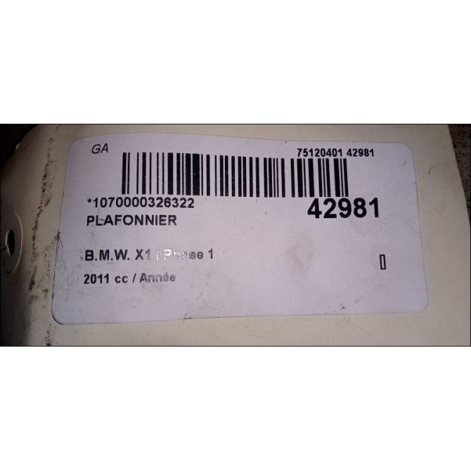 Plafonnier occasion B.M.W. X1 I Phase 1 07-2009->05-2012 3