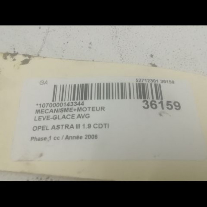 Mecanisme+moteur leve-glace avg occasion OPEL ASTRA III ASTRA III Phase 1 2004-04-01->2006-12-31 1.9 CDTI 120ch 93178695 3