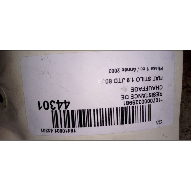 Resistance de chauffage occasion FIAT STILO Phase 1 10-2001->09-2007 1.9 JTD 80ch 77365153 2