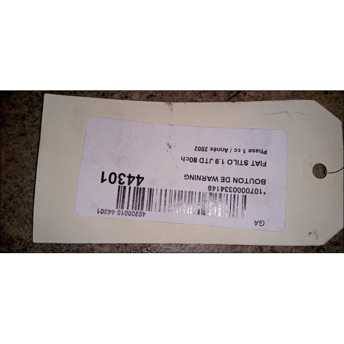 Bouton de warning occasion FIAT STILO Phase 1 10-2001->09-2007 1.9 JTD 80ch 735310712 2