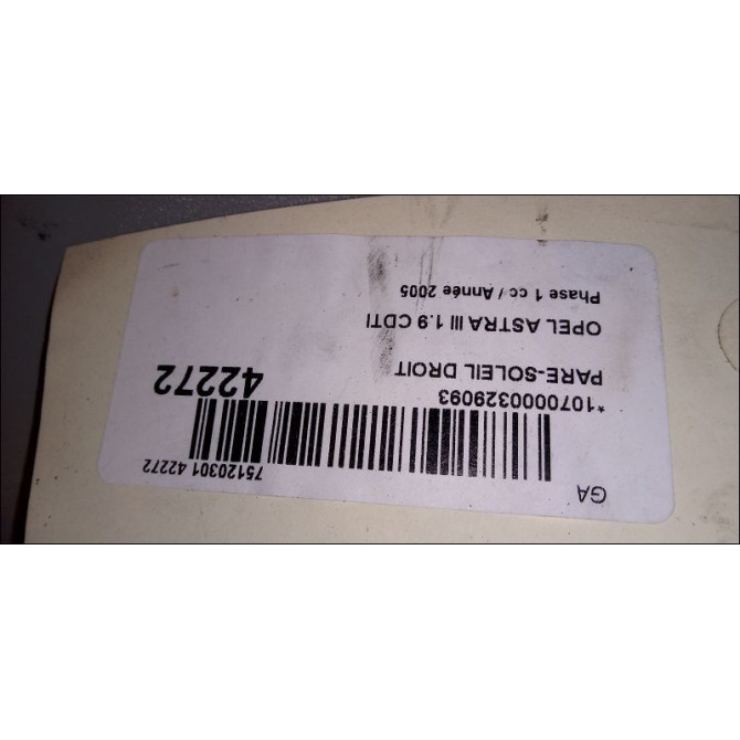 Pare-soleil droit occasion OPEL ASTRA III ASTRA III Phase 1 2004-04-01->2006-12-31 1.9 CDTI 120ch 13233498 3