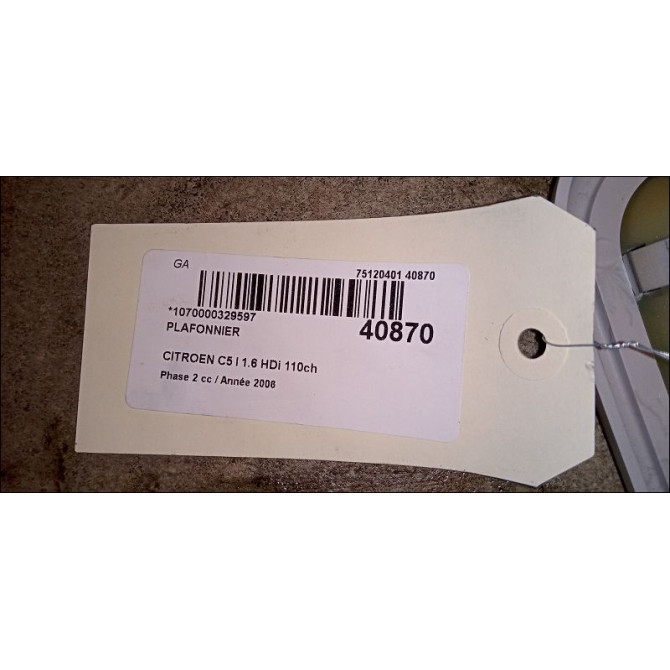 Plafonnier occasion CITROEN C5 I Phase 2 09-2004->06-2008 1.6 HDi 110ch 6362N3 3