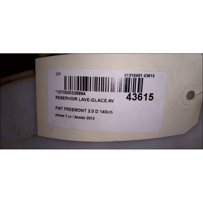 Reservoir lave-glace avant occasion FIAT FREEMONT Phase 1 04-1995->04-1999 2.0 D 140ch K68041379AA 3