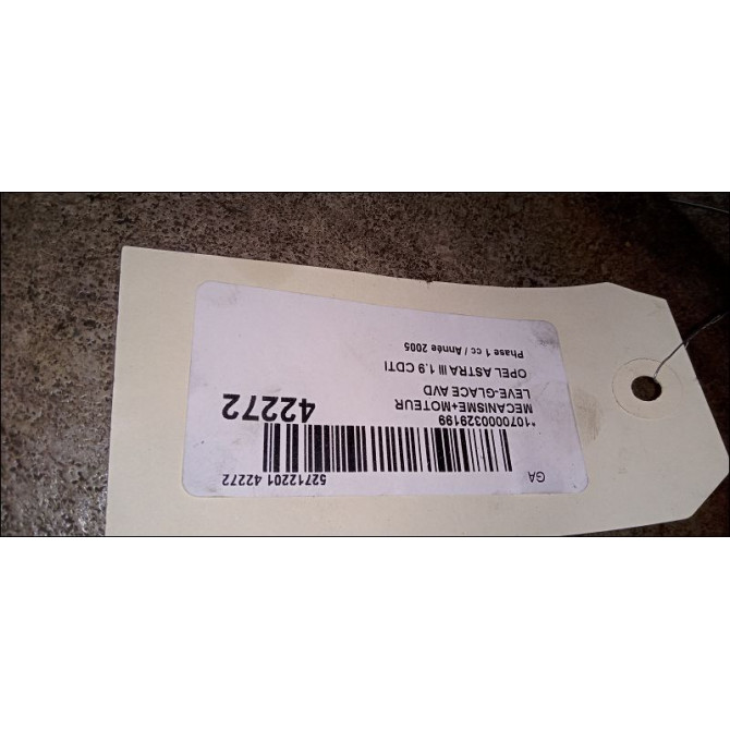 Mecanisme + moteur lève-glace avant droit occasion OPEL ASTRA III ASTRA III Phase 1 2004-04-01->2006-12-31 1.9 CDTI 120ch 93178696 3