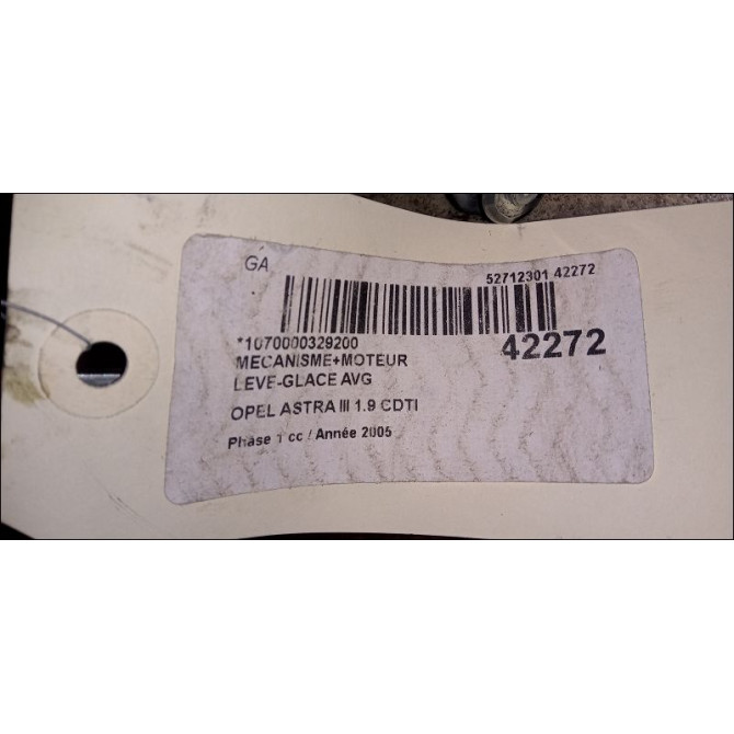 Mecanisme+moteur leve-glace avg occasion OPEL ASTRA III ASTRA III Phase 1 2004-04-01->2006-12-31 1.9 CDTI 120ch 93178695 3