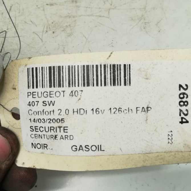 Ceinture arrière droite occasion PEUGEOT 407 Phase 1 04-2004->07-2008 8974HR 3