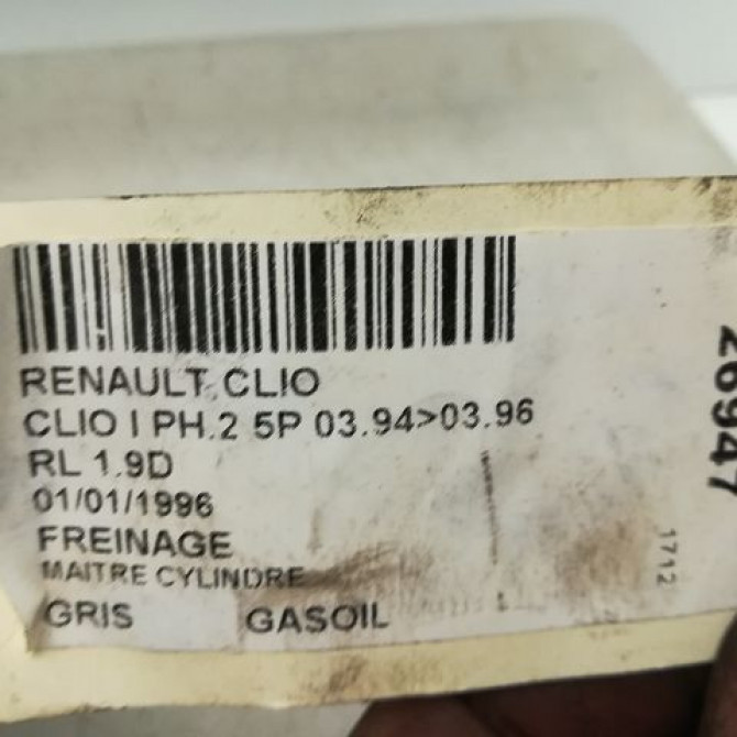 Maitre cylindre occasion RENAULT CLIO I Phase 1 06-1990->03-1994 1.9 D 7701204608 4
