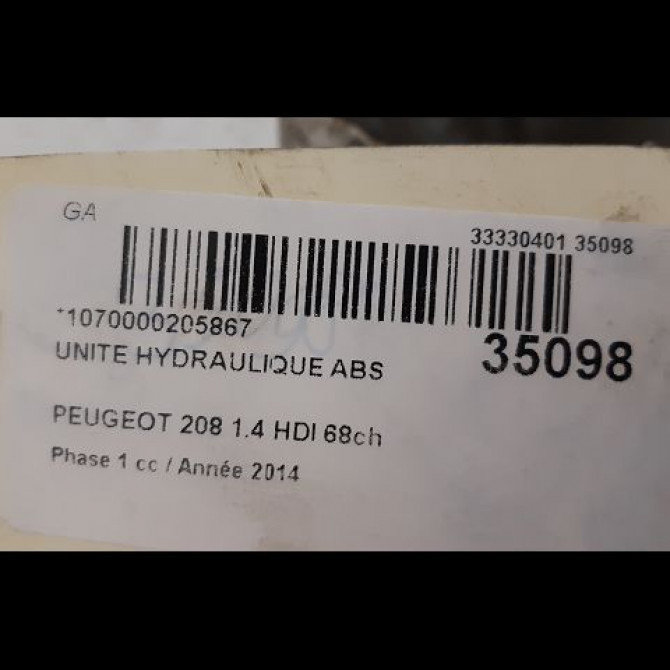 Unité hydraulique ABS occasion PEUGEOT 208 208 Phase 1 2012-03-01->2015-09-30 1.4 HDI 68ch 1610134480 3