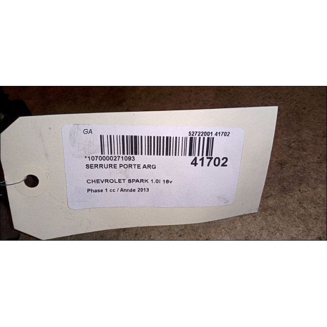 Serrure porte arg occasion CHEVROLET SPARK Phase 1 01-2010->09-2012 1.0i 16v 68ch 4